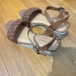 Brown Time and Tru Braided Wedge Sandals